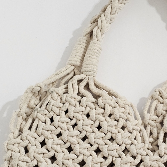 New! J. Crew Cadiz Hand Knotted Crochet Rope Tote with Cherry Bag Charm - Picture 6 of 12